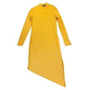 LULUS Mustard Yellow Ribbed High Neck Sweater Dress